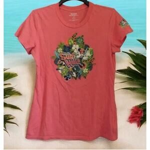 Disneyland Resort Walt Disney World women T Shirt Minnie Pink Hawaiian LARGE